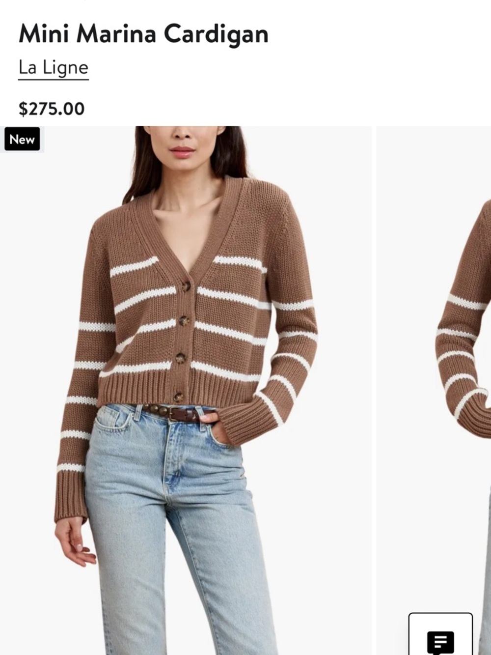 La Ligne Tan Cardigan with White Stripe Trim